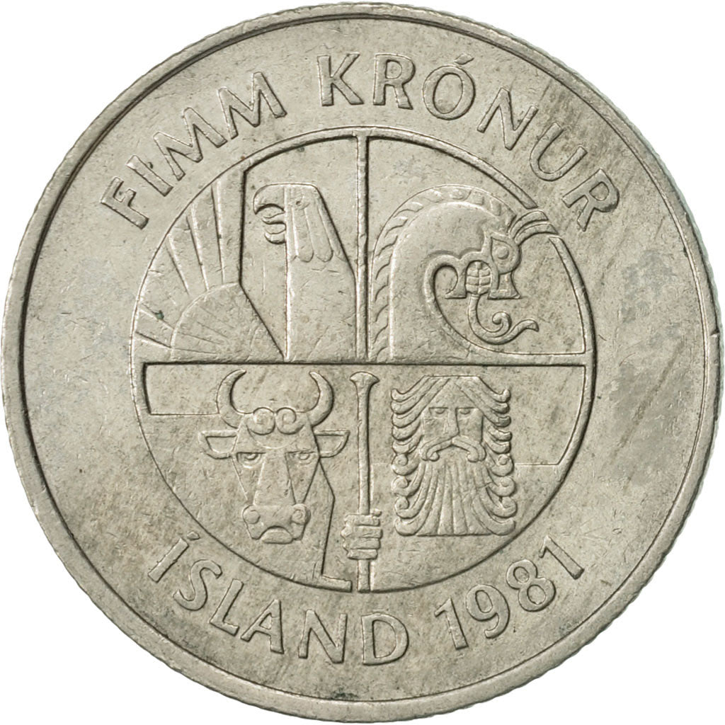 Iceland, 5 Kronur, 1981, AU(50-53), Copper-nickel, KM:28