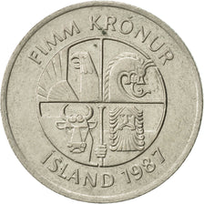 Iceland, 5 Kronur, 1987, AU(55-58), Copper-nickel, KM:28
