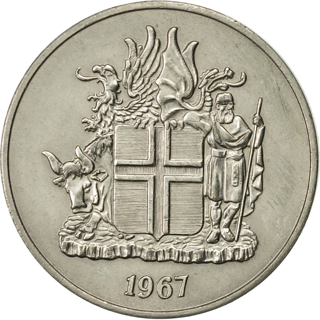 Iceland, 10 Kronur, 1967, AU(55-58), Copper-nickel, KM:15