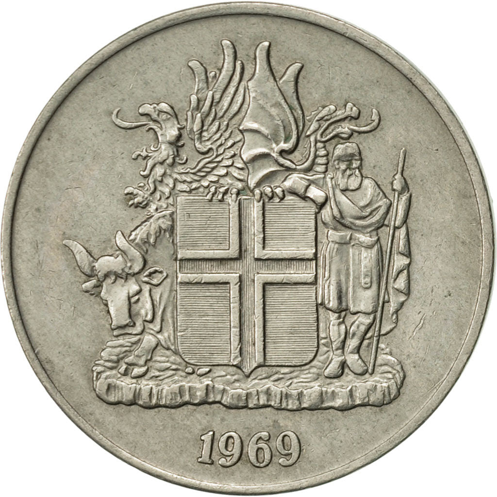 Iceland, 10 Kronur, 1969, AU(55-58), Copper-nickel, KM:15