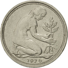 Moneda, ALEMANIA - REPÚBLICA FEDERAL, 50 Pfennig, 1976, Karlsruhe, MBC+, Cobre