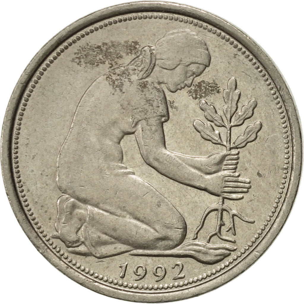Moneta, GERMANIA - REPUBBLICA FEDERALE, 50 Pfennig, 1992, Stuttgart, BB+
