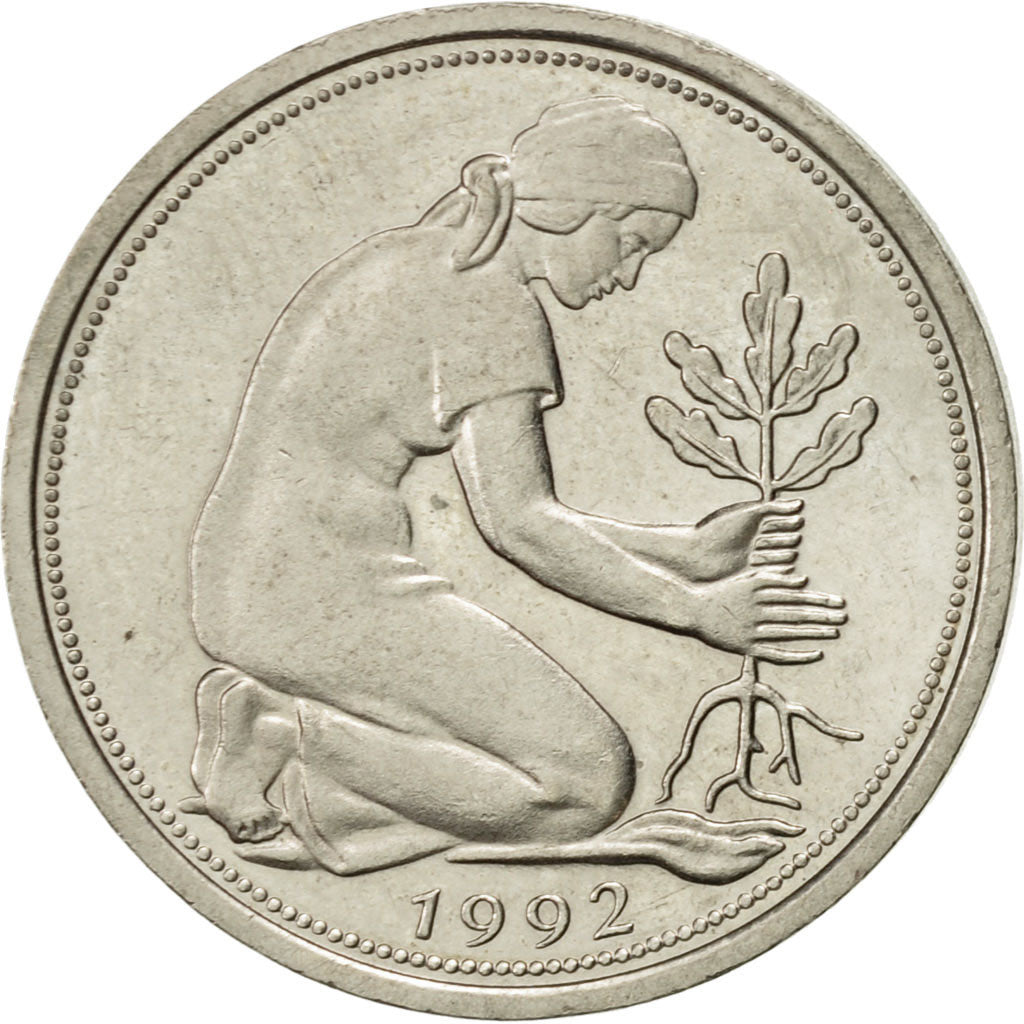 Münze, Bundesrepublik Deutschland, 50 Pfennig, 1992, Karlsruhe, SS+