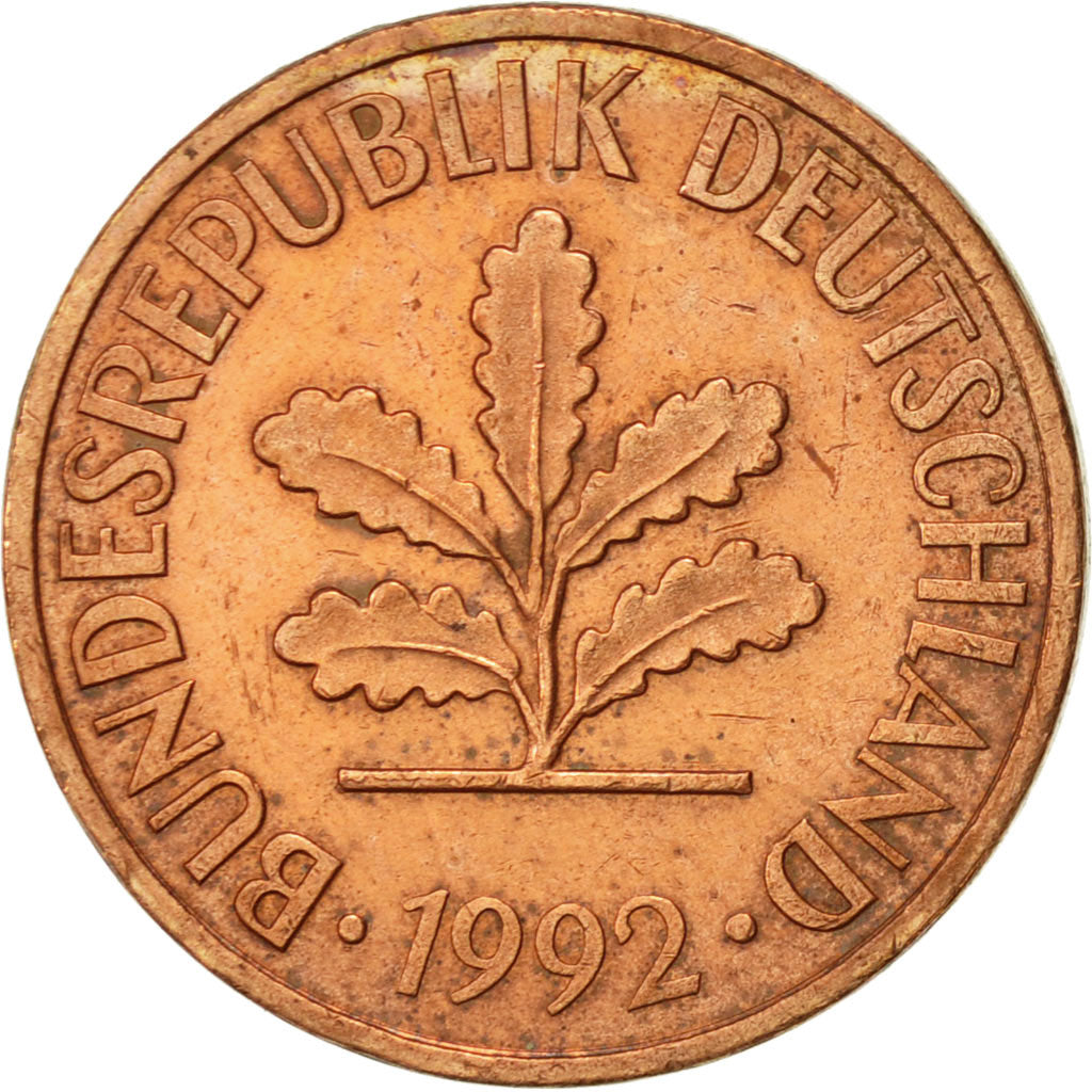 Coin, GERMANY - FEDERAL REPUBLIC, 2 Pfennig, 1992, Karlsruhe, AU(50-53), Copper