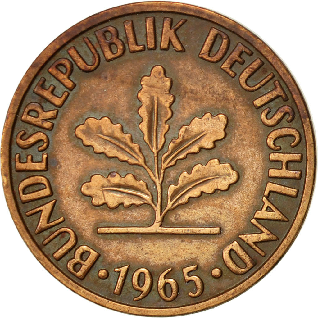 Coin, GERMANY - FEDERAL REPUBLIC, 2 Pfennig, 1965, Munich, EF(40-45), Bronze