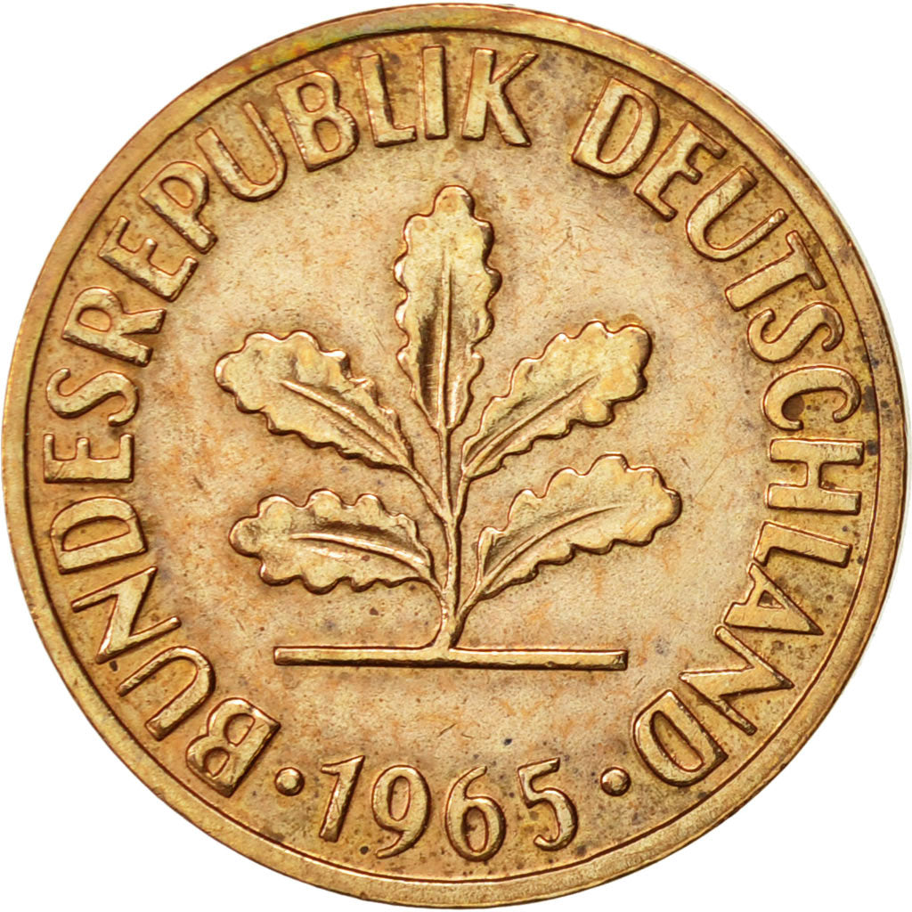 Coin, GERMANY - FEDERAL REPUBLIC, 2 Pfennig, 1965, Karlsruhe, AU(50-53), Bronze