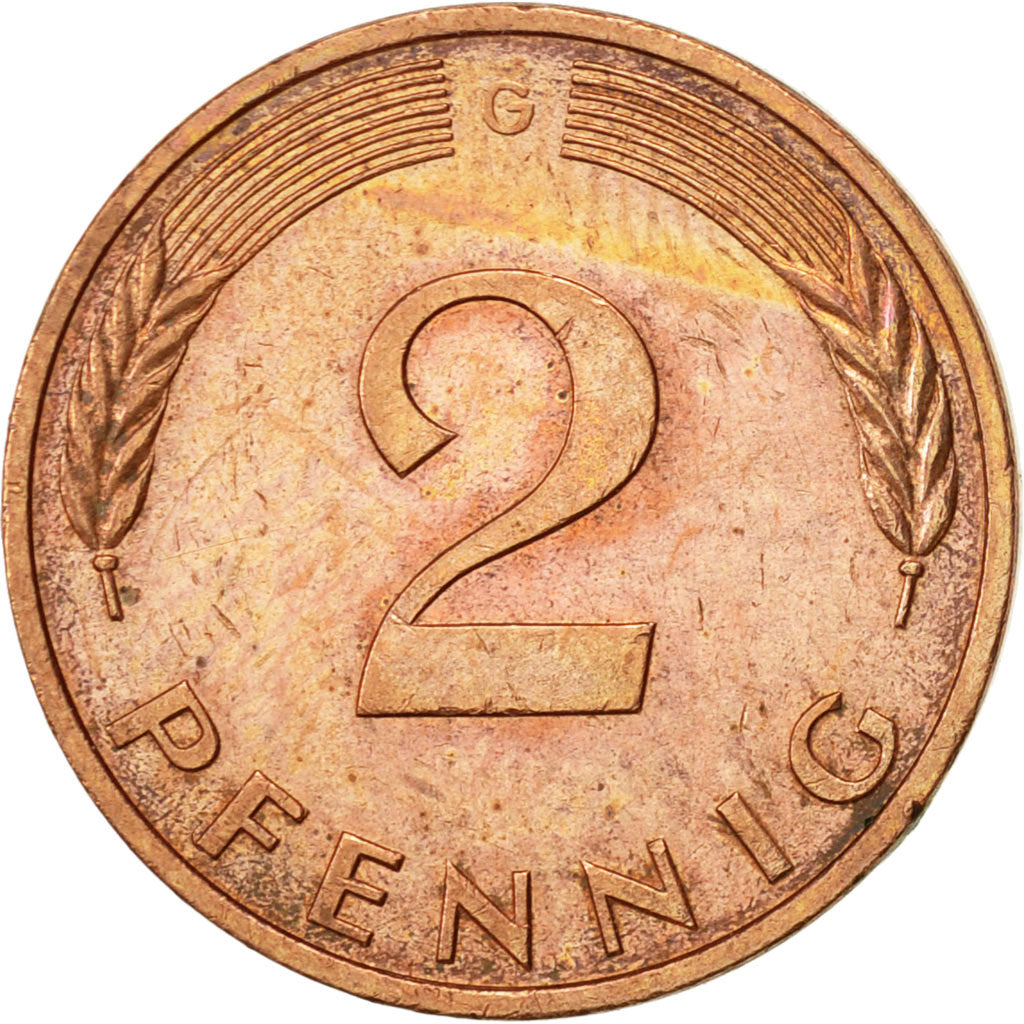 Moneda, ALEMANIA - REPÚBLICA FEDERAL, 2 Pfennig, 1989, Karlsruhe, MBC, Cobre