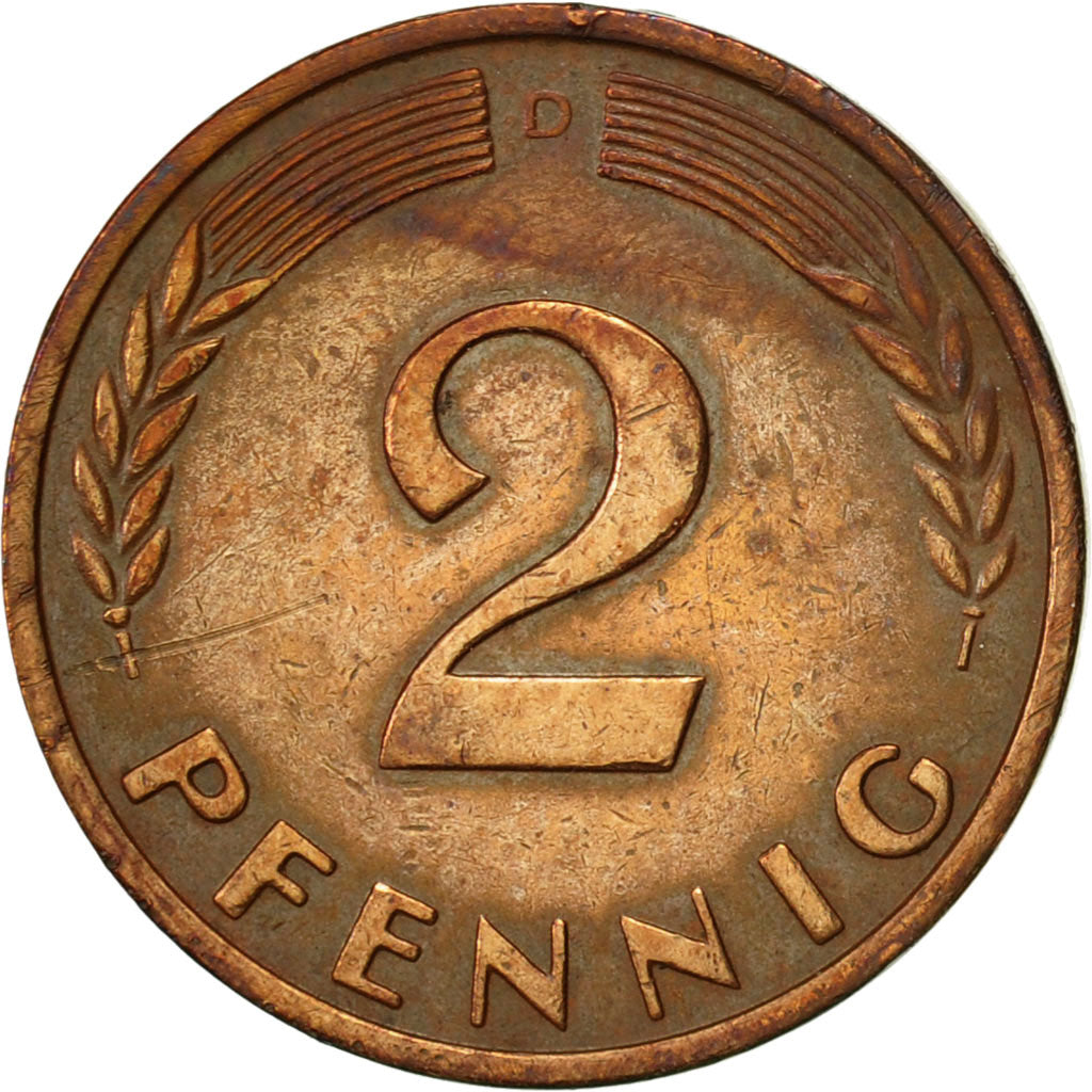 Coin, GERMANY - FEDERAL REPUBLIC, 2 Pfennig, 1959, Munich, EF(40-45), Bronze