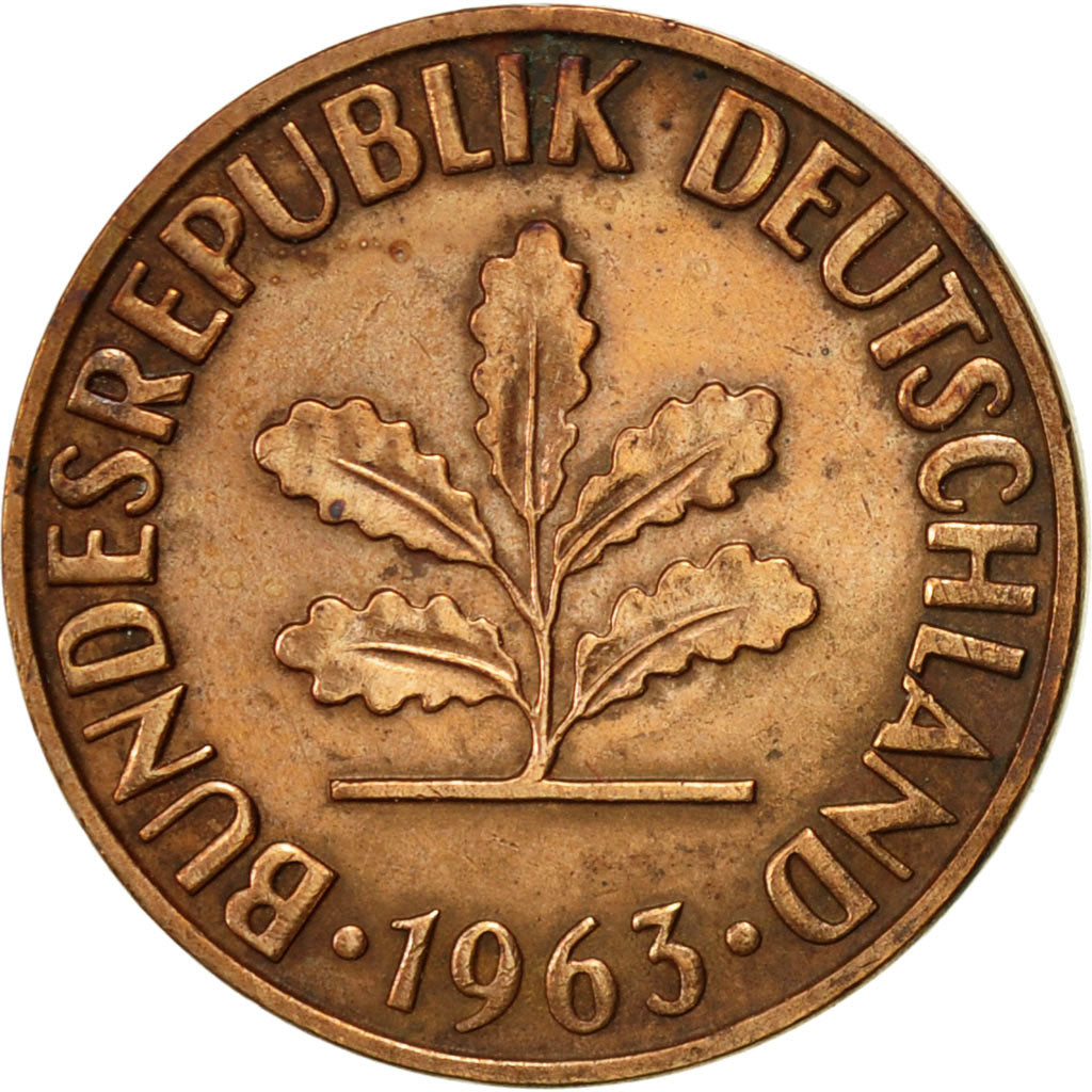 Coin, GERMANY - FEDERAL REPUBLIC, 2 Pfennig, 1963, Karlsruhe, EF(40-45), Bronze