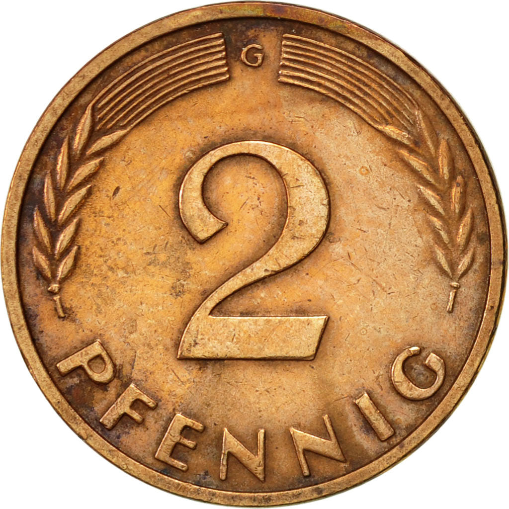 Coin, GERMANY - FEDERAL REPUBLIC, 2 Pfennig, 1963, Karlsruhe, EF(40-45), Bronze