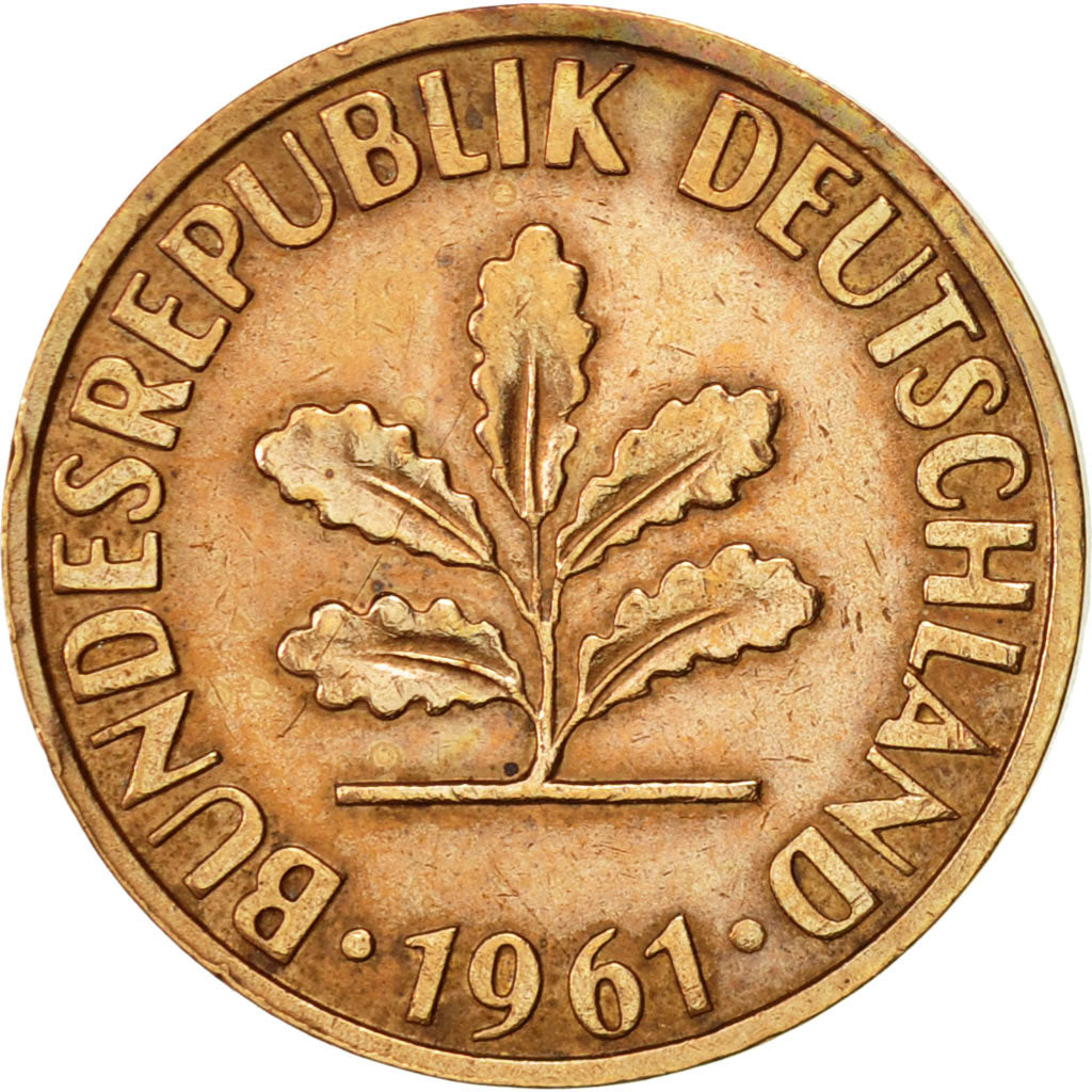 Coin, GERMANY - FEDERAL REPUBLIC, 2 Pfennig, 1961, Hambourg, AU(50-53), Bronze