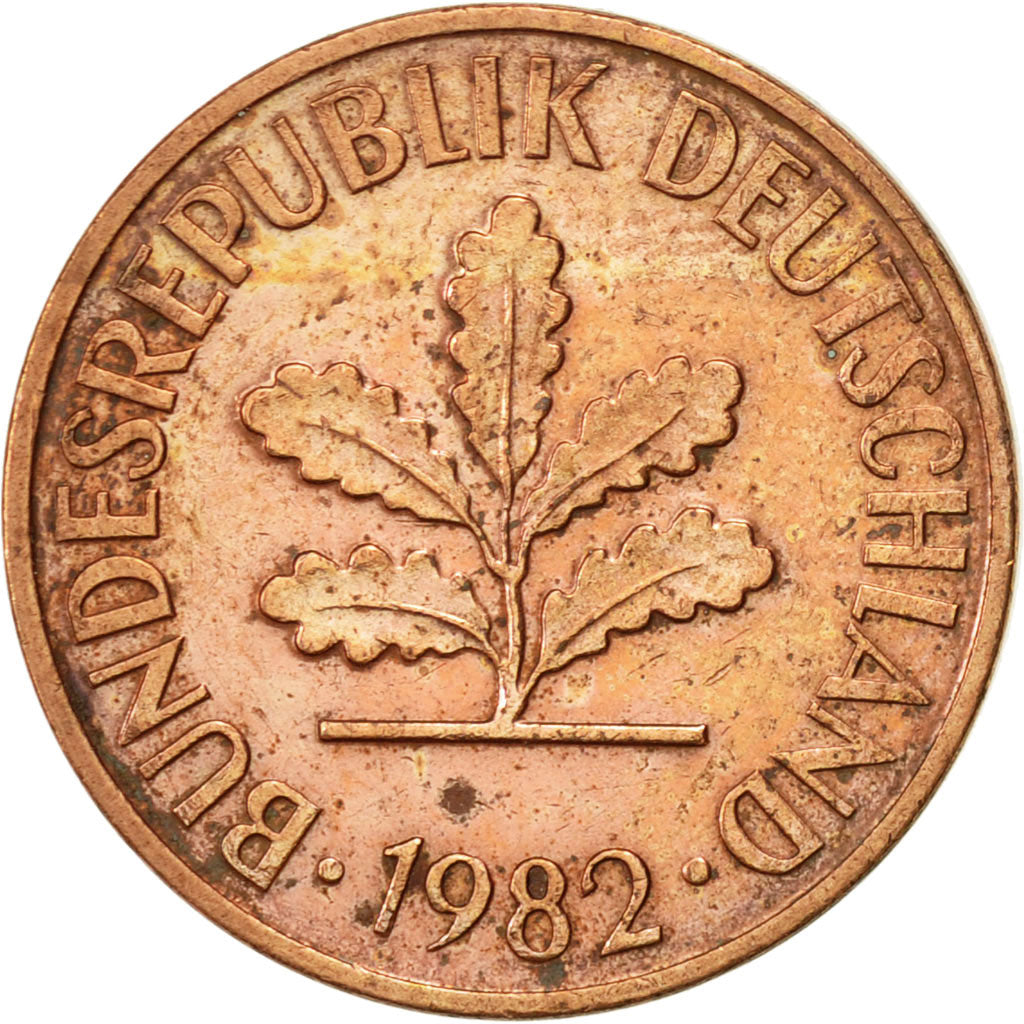Münze, Bundesrepublik Deutschland, 2 Pfennig, 1982, Karlsruhe, SS+, Copper