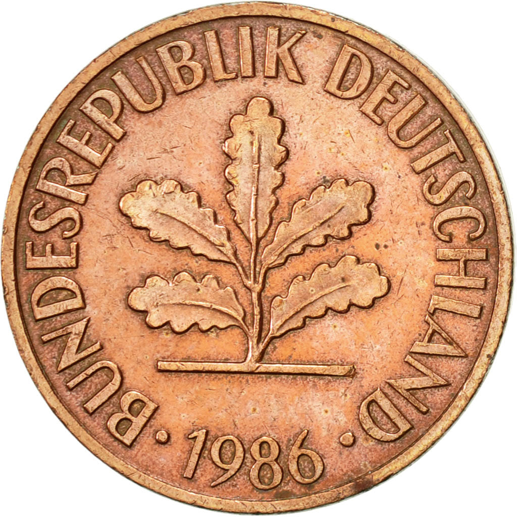Coin, GERMANY - FEDERAL REPUBLIC, 2 Pfennig, 1986, Stuttgart, AU(50-53), Copper