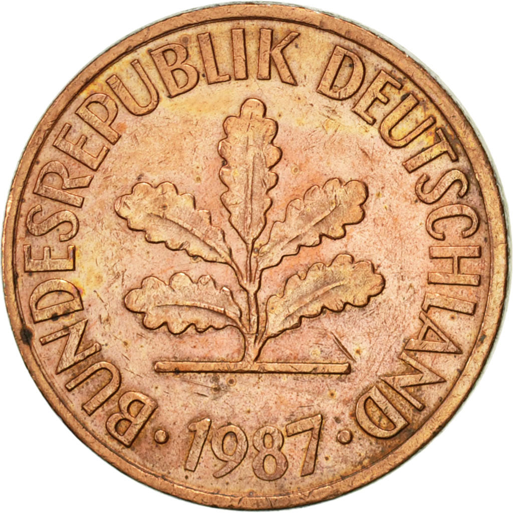 Coin, GERMANY - FEDERAL REPUBLIC, 2 Pfennig, 1987, Stuttgart, AU(50-53), Copper