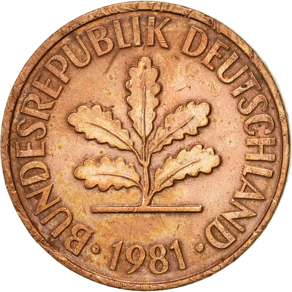 Coin, GERMANY - FEDERAL REPUBLIC, 2 Pfennig, 1981, Munich, AU(50-53), Copper