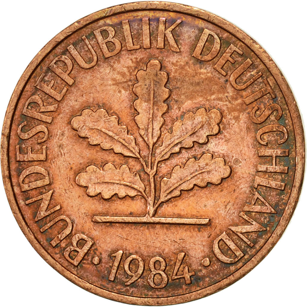 Moneda, ALEMANIA - REPÚBLICA FEDERAL, 2 Pfennig, 1984, Munich, MBC+, Cobre