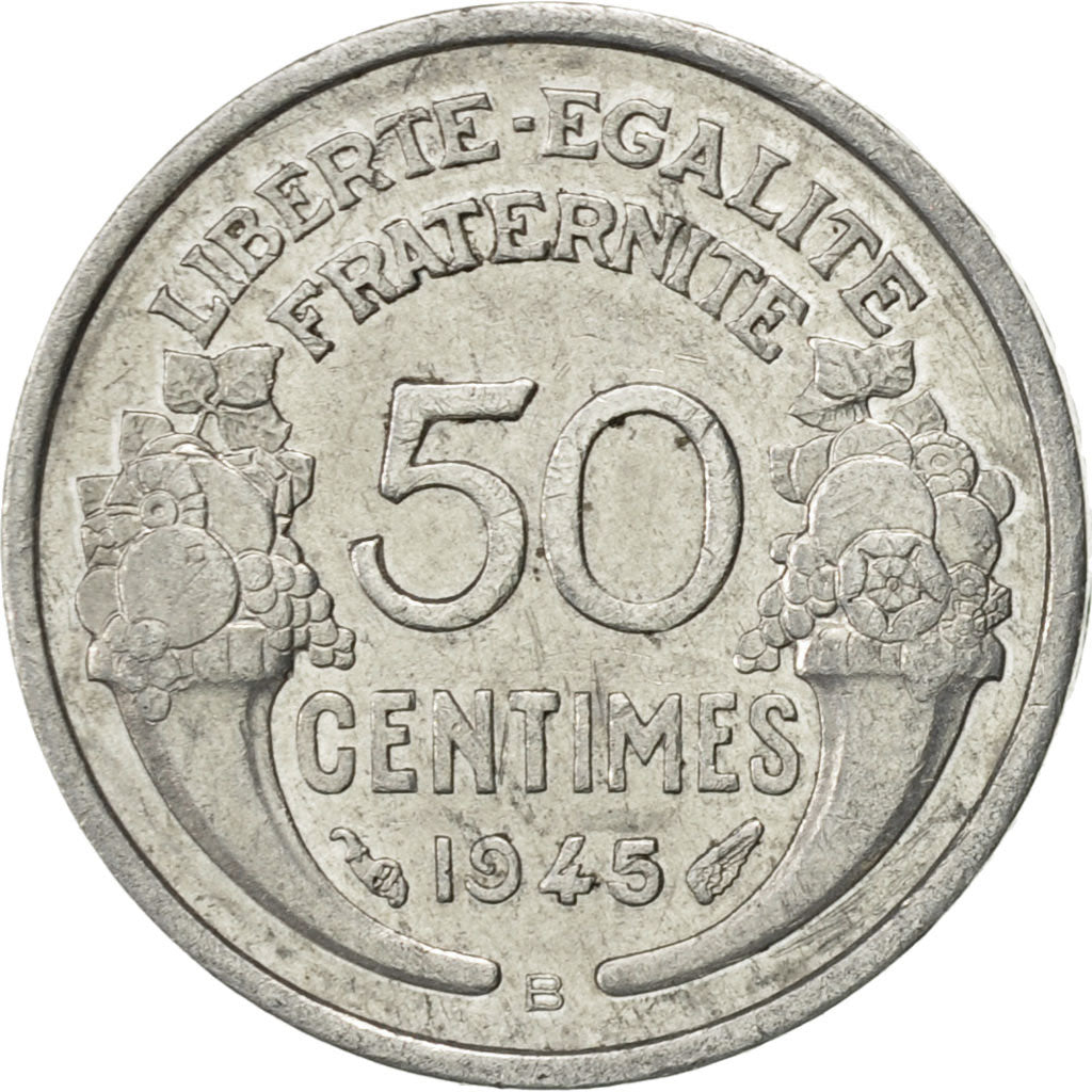 Moneta, Francia, Morlon, 50 Centimes, 1945, Beaumont - Le Roger, BB, Alluminio
