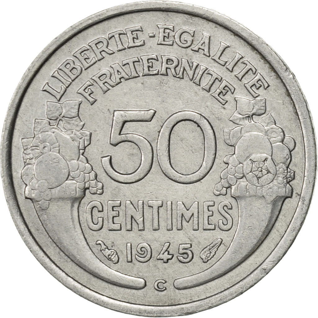 France, Morlon, 50 Centimes, 1945, Castelsarrasin, EF(40-45), Aluminum