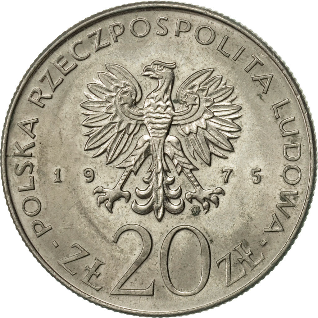 Coin, Poland, 20 Zlotych, 1975, Warsaw, AU(55-58), Copper-nickel, KM:75