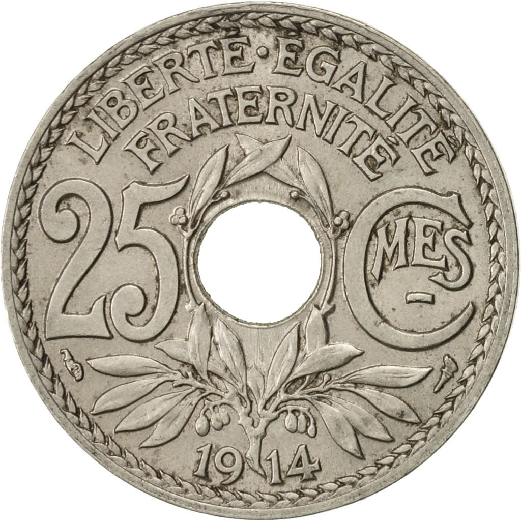 Francia, Lindauer, 25 Centimes, 1914, BB+, Nichel, KM:867, Gadoury:379