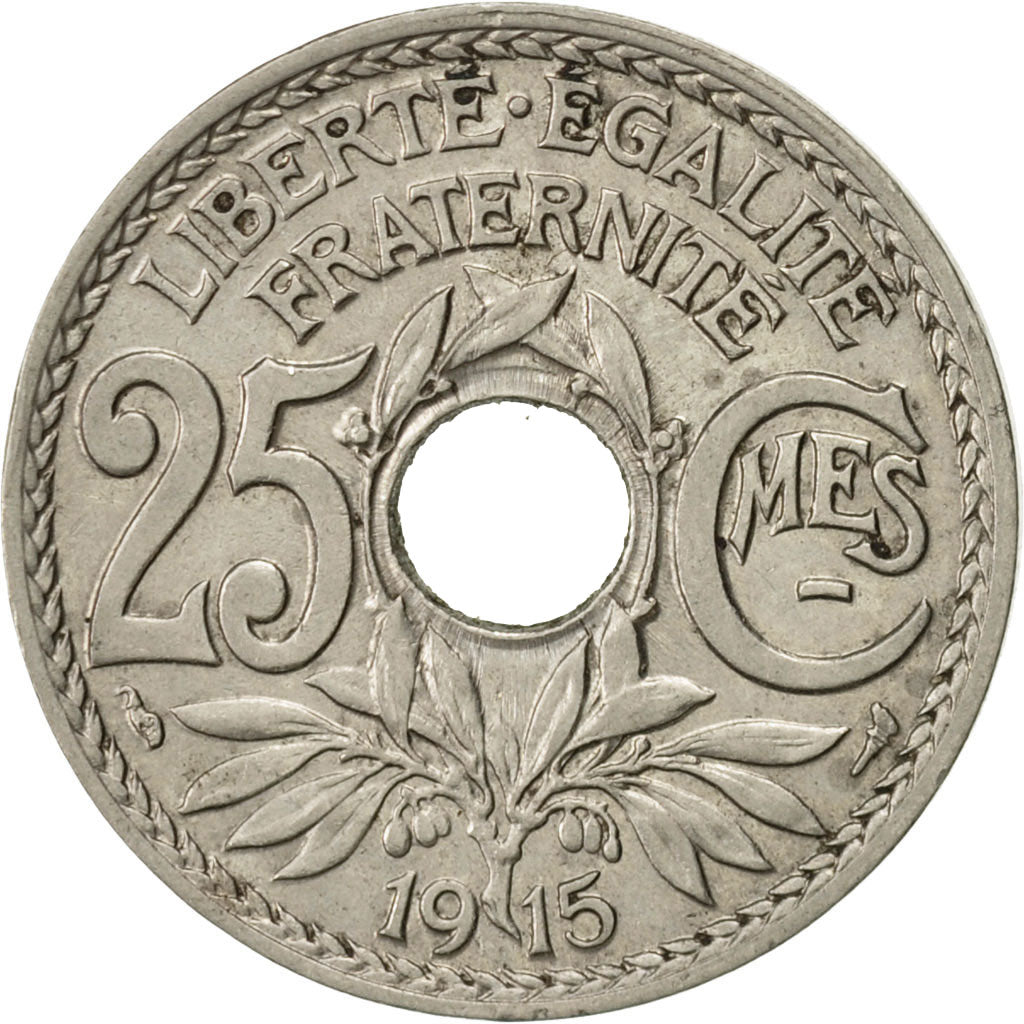 France, Lindauer, 25 Centimes, 1915, AU(50-53), Nickel, KM:867, Gadoury:379