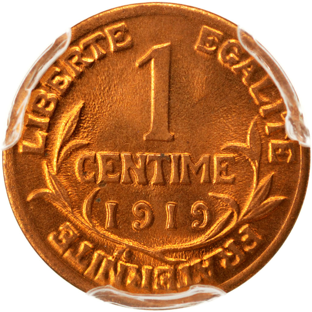 FRANCE, Dupuis, Centime, 1919, Paris, KM #840, graded, PCGS, MS(65-70), Bronze,.