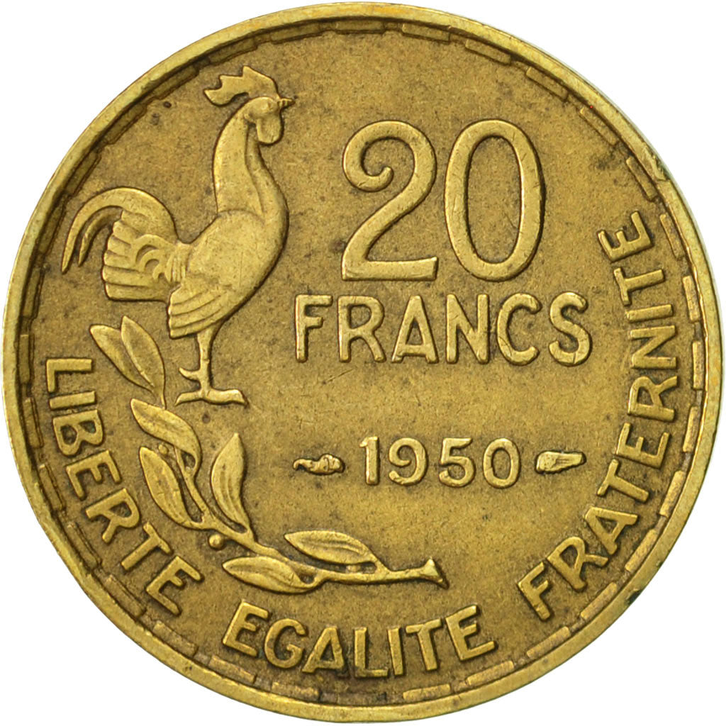 Munten, Frankrijk, Guiraud, 20 Francs, 1950, Paris, ZF+, Aluminum-Bronze