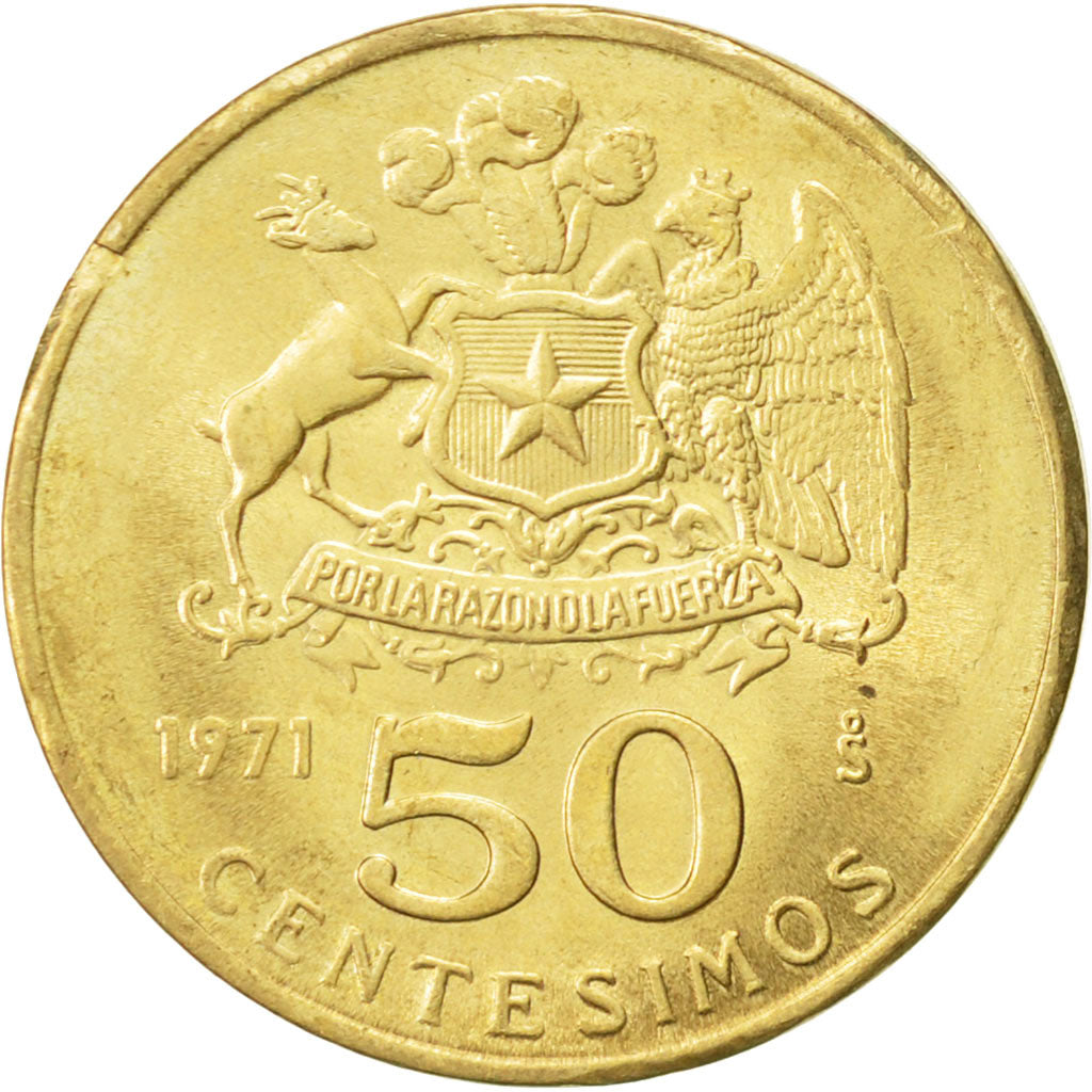 Coin, Chile, 50 Centesimos, 1971, AU(55-58), Aluminum-Bronze, KM:196