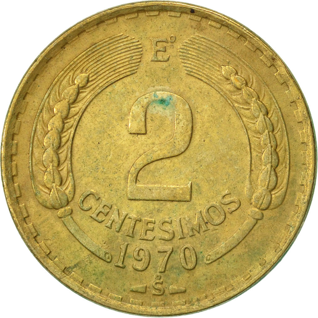 Coin, Chile, 2 Centesimos, 1970, AU(50-53), Aluminum-Bronze, KM:193