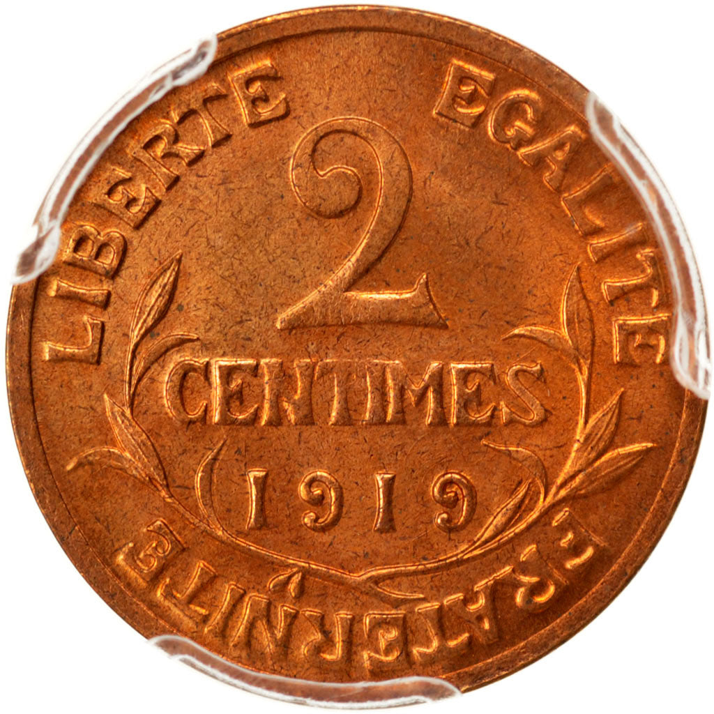 FRANCE, Dupuis, 2 Centimes, 1919, Paris, KM #841, graded, PCGS, MS(65-70),...