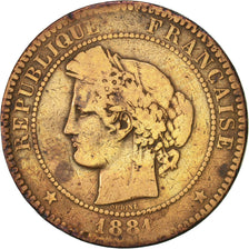 Moneta, Francia, Cérès, 10 Centimes, 1881, Paris, MB, Bronzo, KM:815.1