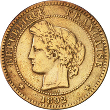 Francia, Cérès, 10 Centimes, 1892, Paris, BC+, Bronce, KM:815.1, Gadoury:265a