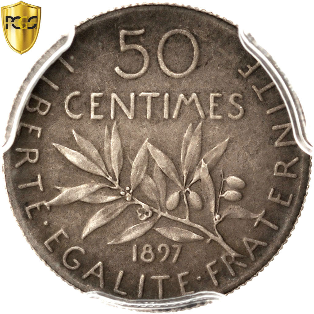 Coin, France, Semeuse, 50 Centimes, 1897, Paris, PCGS, Pr62, MS(60-62), Silver