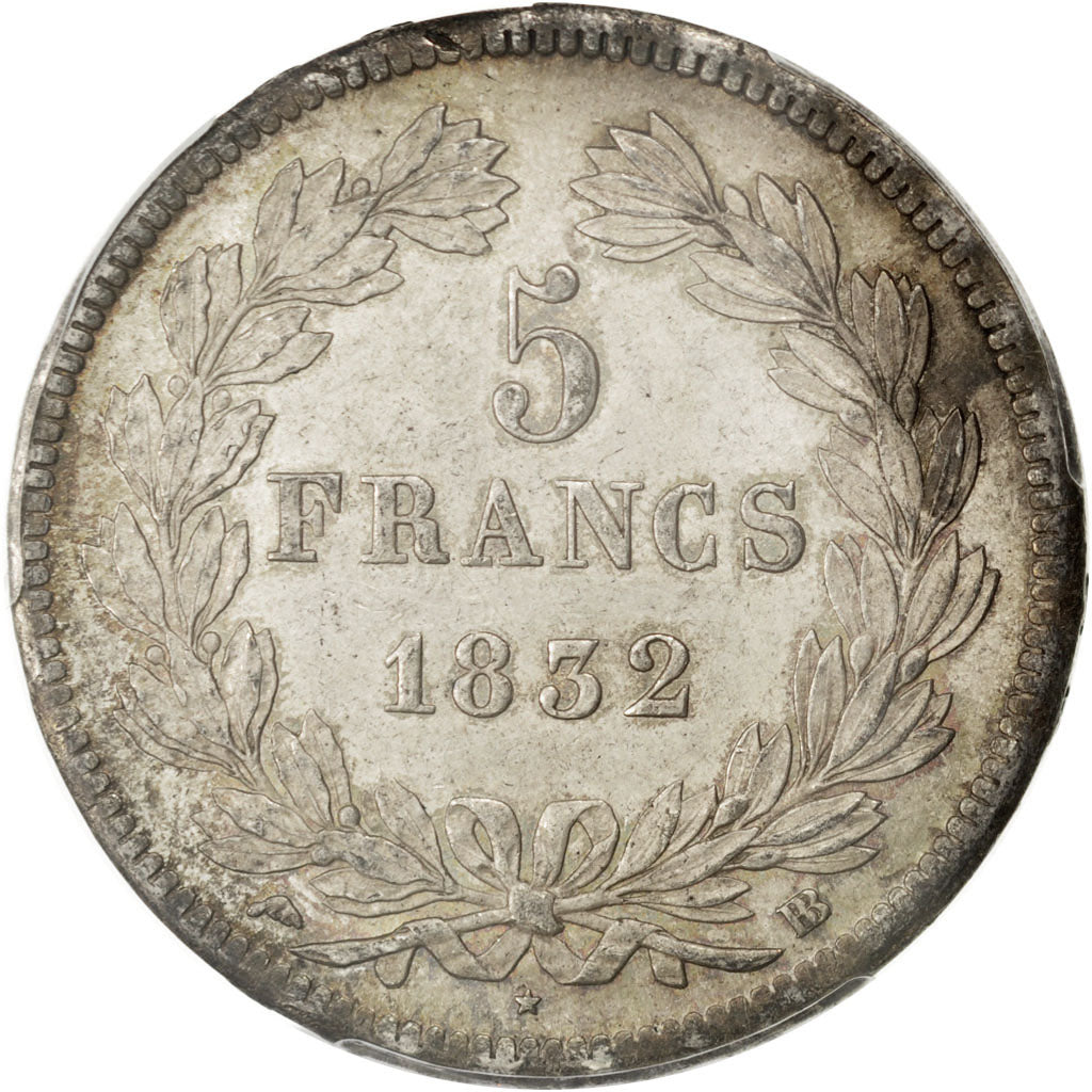 Louis Philippe I, 5 Francs tête laurée 1832 BB, PCGS MS62, KM 749.3