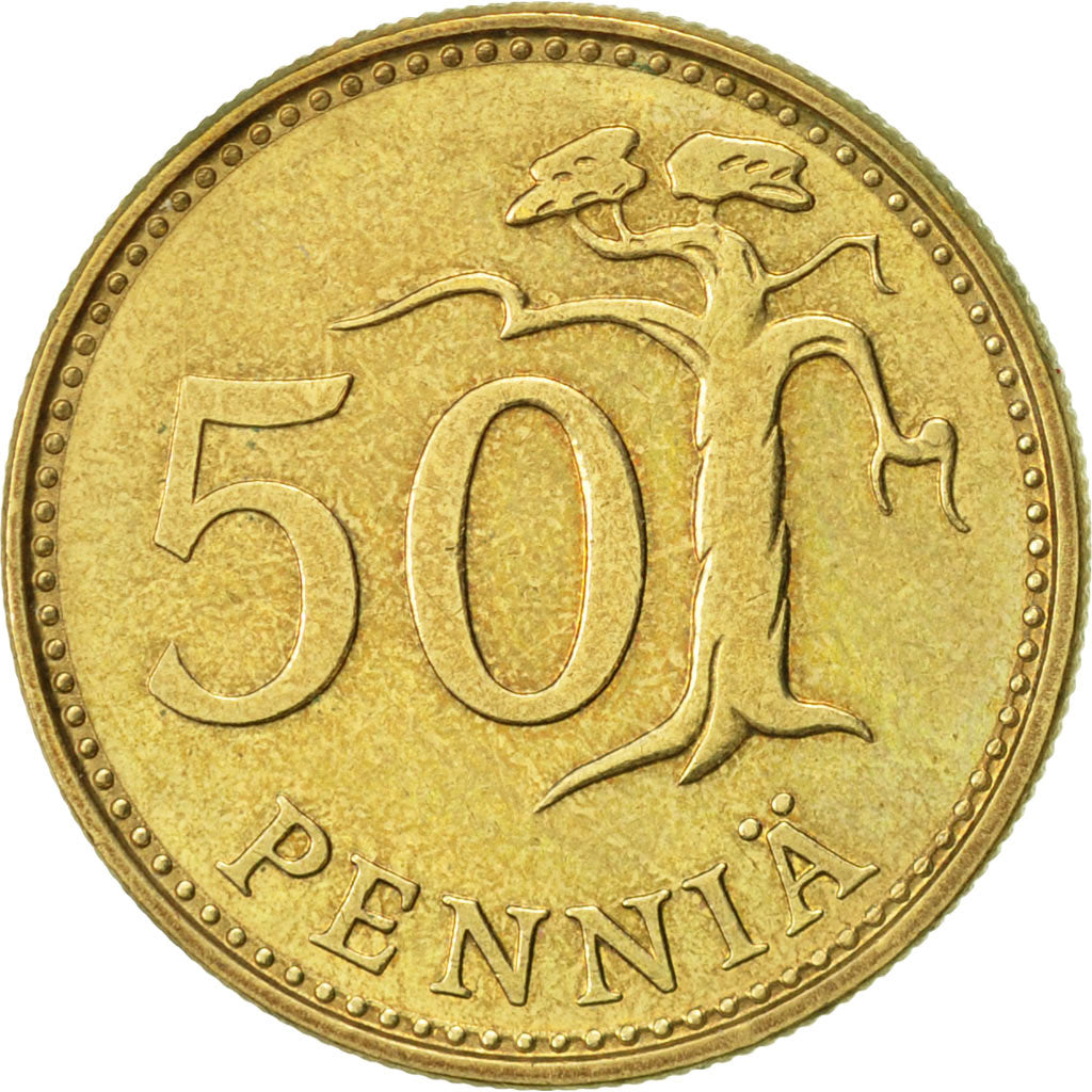 Finlandia, 50 Penniä, 1989, BB+, Alluminio-bronzo, KM:48
