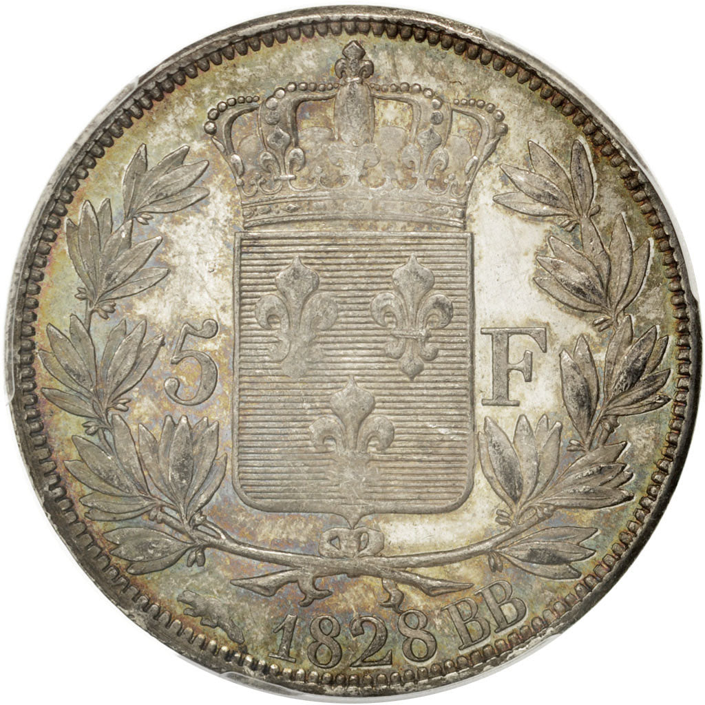 FRANCE, Charles X, 5 Francs, 1828, Strasbourg, KM #728.3, graded, PCGS,...