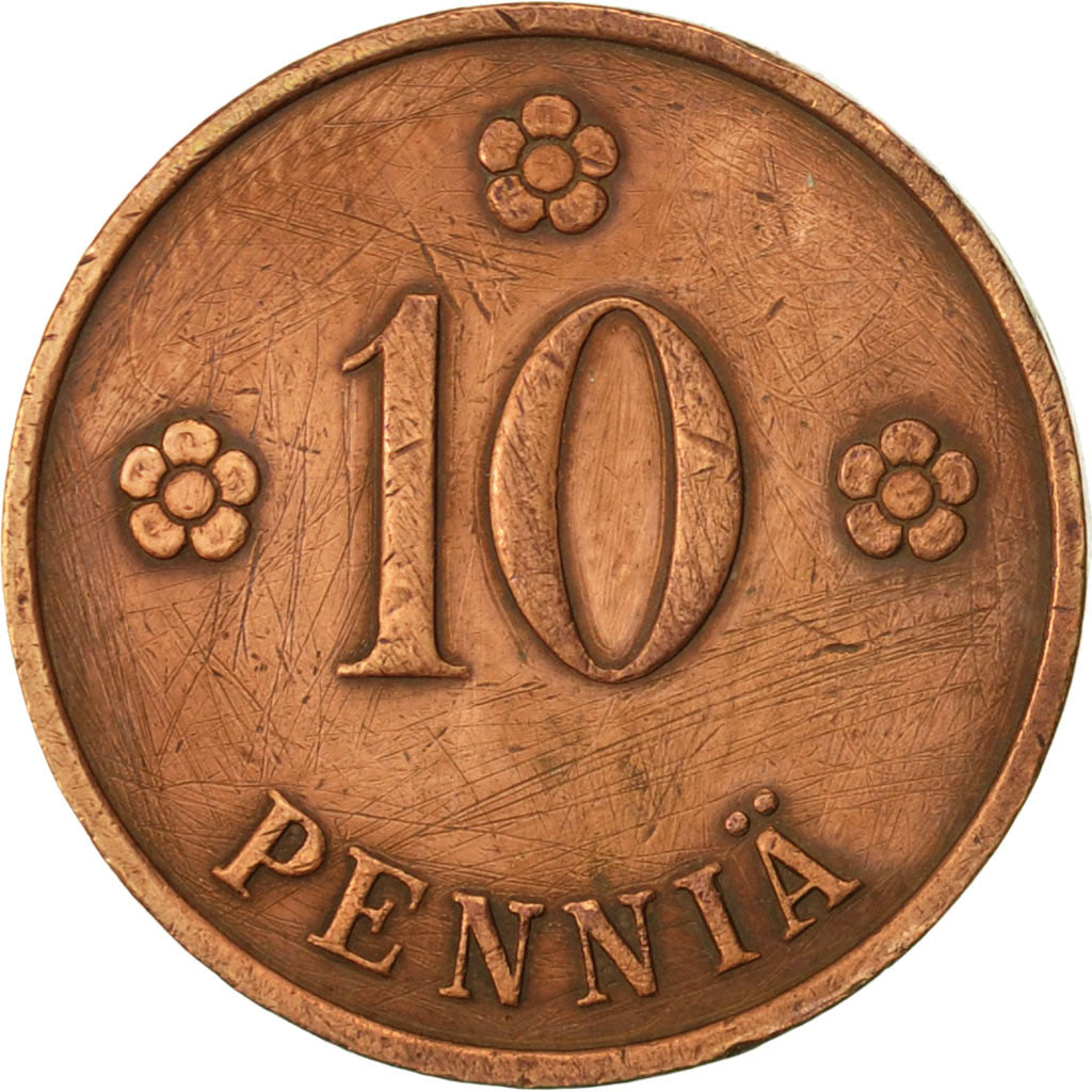 Finlandia, 10 Pennia, 1935, MBC, Cobre, KM:24