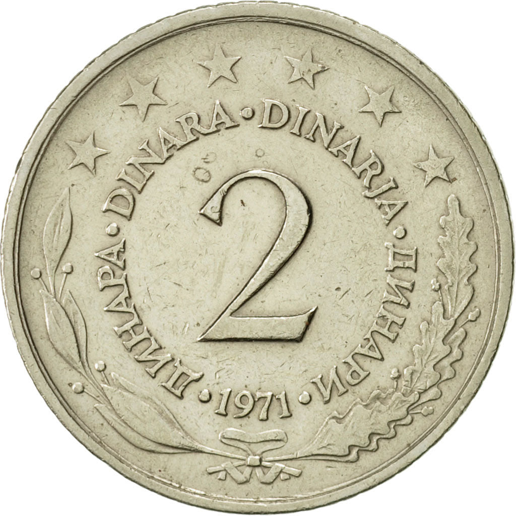 Coin, Yugoslavia, 2 Dinara, 1971, AU(55-58), Copper-Nickel-Zinc, KM:57