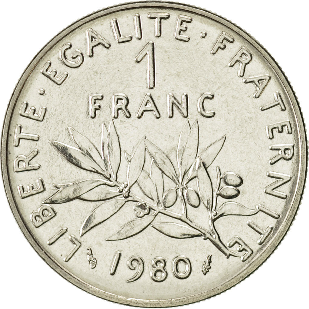Coin, France, Semeuse, Franc, 1980, Paris, MS(65-70), Nickel, KM:925.1