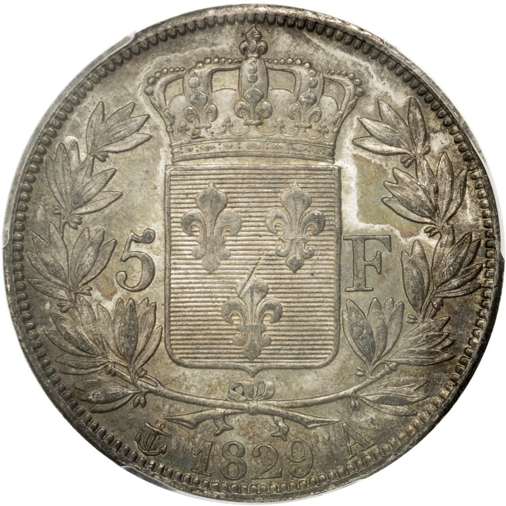 Francia, Charles X, 5 Francs, 1829, Paris, PCGS, SPL, Argento, KM:728.1, grad...