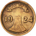 Moneda, ALEMANIA - REPÚBLICA DE WEIMAR, 2 Rentenpfennig, 1924, Stuttgart, MBC