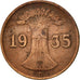 Coin, GERMANY, WEIMAR REPUBLIC, Reichspfennig, 1935, Munich, EF(40-45), Bronze