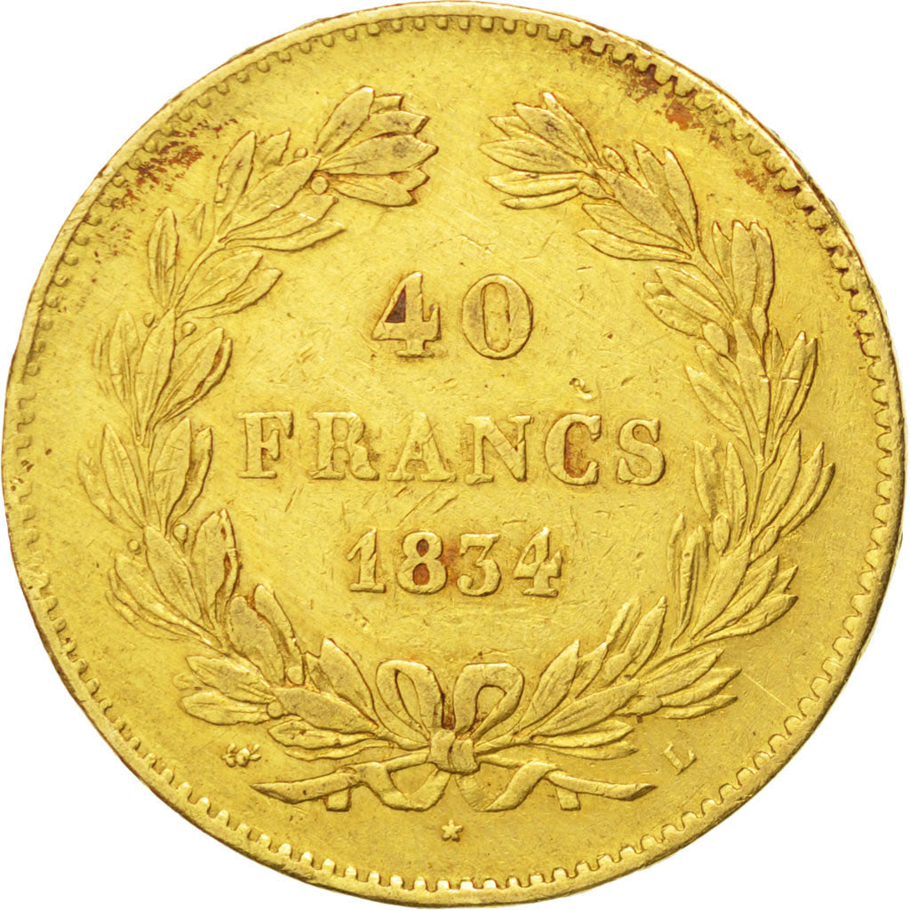 Moneda, Francia, Louis-Philippe, 40 Francs, 1834, Bayonne, MBC, Oro, KM:747.3