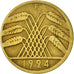 Coin, GERMANY, WEIMAR REPUBLIC, 10 Rentenpfennig, 1924, Stuttgart, EF(40-45)