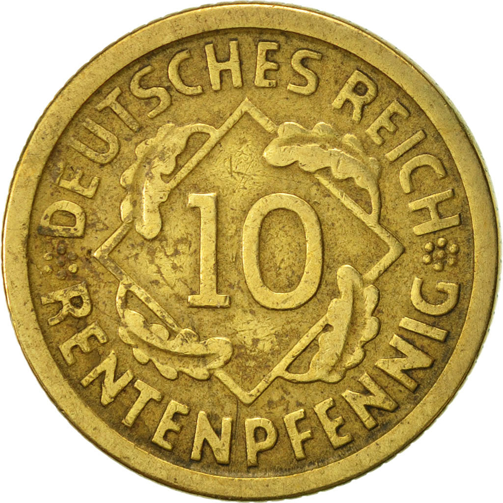 Coin, GERMANY, WEIMAR REPUBLIC, 10 Rentenpfennig, 1924, Stuttgart, EF(40-45)
