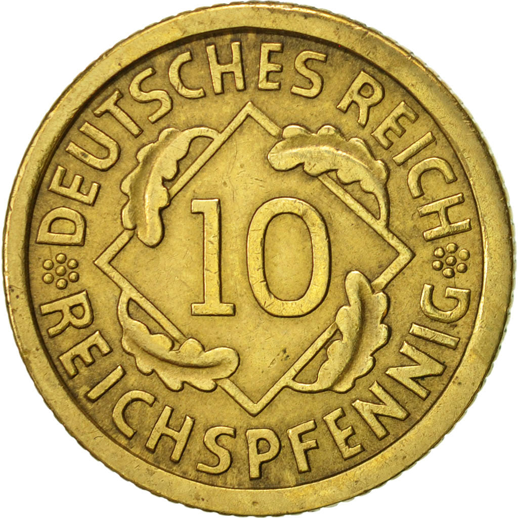 GERMANY, WEIMAR REPUBLIC, 10 Reichspfennig, 1936, Stuttgart, AU(50-53)