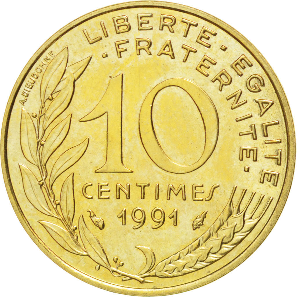FRANCE, Marianne, 10 Centimes, 1991, Paris, KM #929, MS(63), Aluminum-Bronze,...