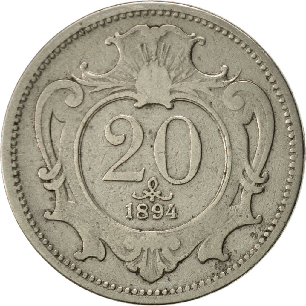 Coin, Austria, Franz Joseph I, 20 Heller, 1894, EF(40-45), Nickel, KM:2803