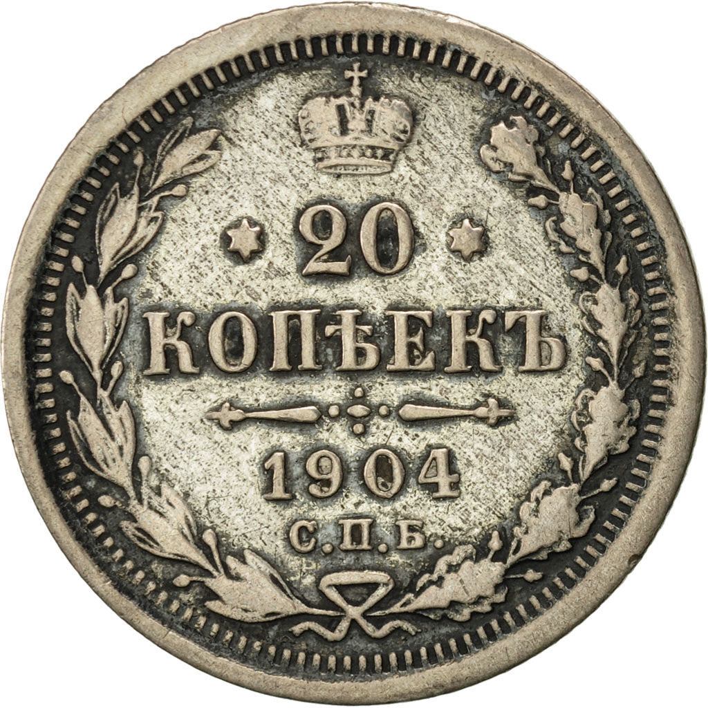 Russia, Nicholas II, 20 Kopeks, 1904, Saint-Petersburg, F(12-15), Silver