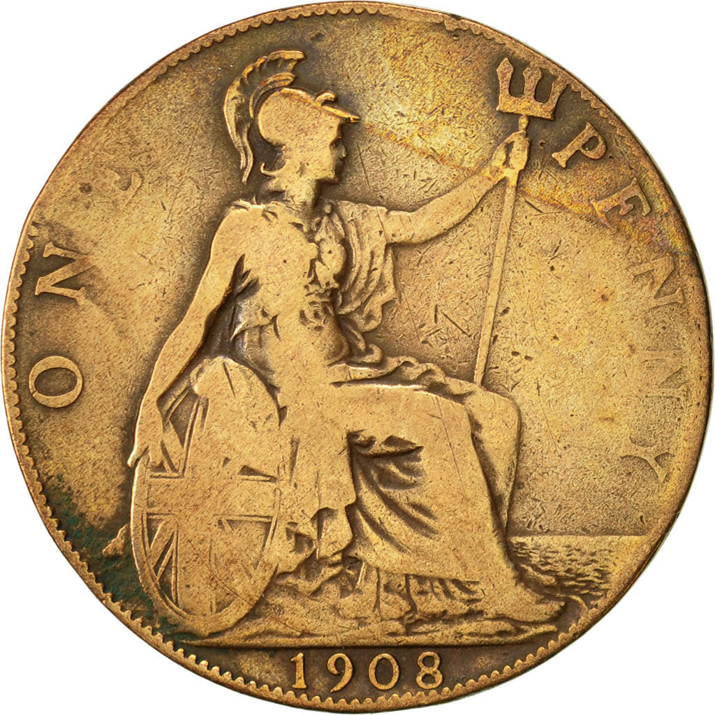 Coin, Great Britain, Edward VII, Penny, 1908, VF(20-25), Bronze, KM:794.2